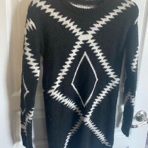 Black Sweater with White Geometric Diamond Pattern